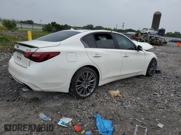 2021 Infiniti Q50 Red Sport 400 with VIN JN1FV7DP5MM850722, listed as a Copart auction lot 74550254 with Not provided miles and Salvage title. Bid and sale history available at DreamBid. Image 3.