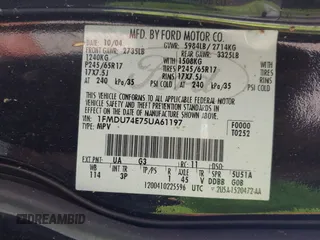 2005 Ford Explorer Eddie Bauer с VIN 1FMDU74E75UA61197, выставлен на аукционе IAAI как лот 41757028 с пробегом 187 185 миль миль и . История ставок и продаж доступна на DreamBid. Изображение 9.