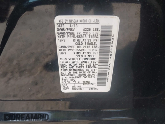 2013 Nissan Rogue S with VIN JN8AS5MT1DW529724, listed as a IAAI auction lot 42107702 with 101,813 mi miles and . Bid and sale history available at DreamBid. Image 9.