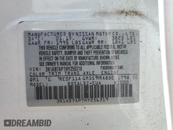 2017 Nissan Sentra SV with VIN 3N1AB7AP7HY256319, listed as a Copart auction lot 49344615 with 75,971 mi miles and Salvage Title. Bid and sale history available at DreamBid. Image 15.