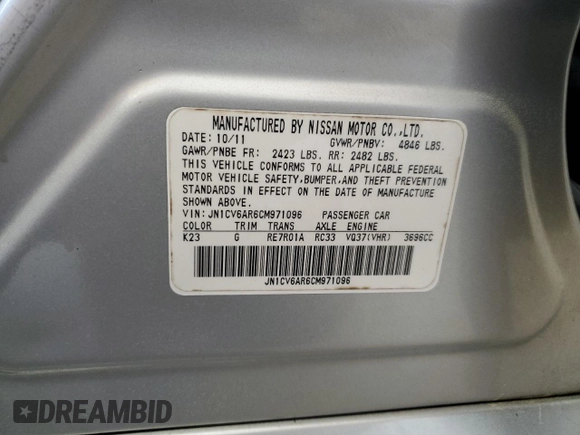 2012 Infiniti G37 x with VIN JN1CV6AR6CM971096, listed as a Copart auction lot 52460135 with 167,615 mi miles and Salvage Title. Bid and sale history available at DreamBid. Image 14.