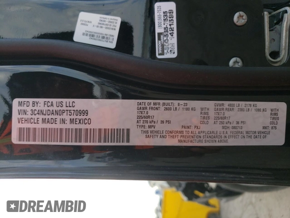 2023 Jeep Compass Sport with VIN 3C4NJDAN0PT570999, listed as a Copart auction lot 49704065 with 17,766 mi miles and Clean title. Bid and sale history available at DreamBid. Image 13.