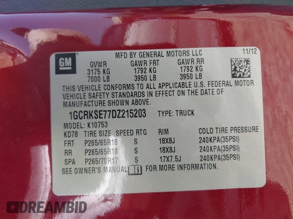 2013 Chevrolet Silverado 1500 LT with VIN 1GCRKSE77DZ215203, listed as a IAAI auction lot 42200656 with 115,102 mi miles and . Bid and sale history available at DreamBid. Image 9.
