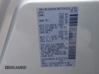 2019 Nissan Pathfinder S z VIN 5N1DR2MN4KC637723, wystawiony jako IAAI lot #41813351 z przebiegiem 100 227 mil mil oraz . Historia ofert i sprzedaży dostępna na DreamBid. Obrazek 9.