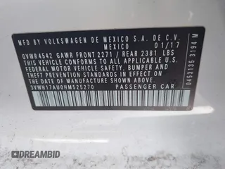 2017 Volkswagen Golf S с VIN 3VWH17AU0HM525270, выставлен на аукционе IAAI как лот 40931148 с пробегом Не указан миль и . История ставок и продаж доступна на DreamBid. Изображение 9.