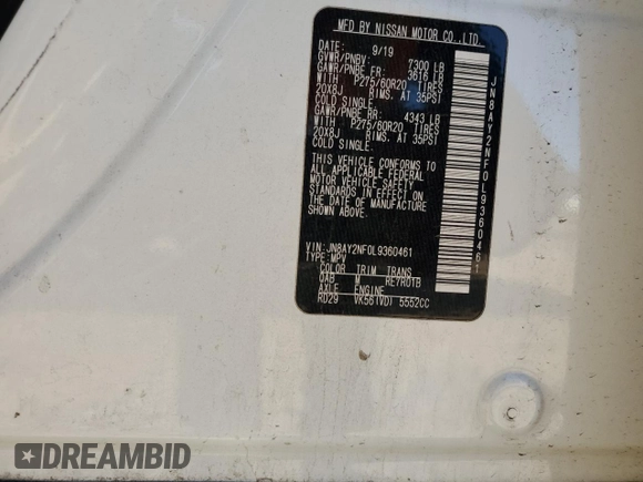 2020 Nissan Armada Platinum with VIN JN8AY2NF0L9360461, listed as a Copart auction lot 81579324 with 129,982 mi miles and Salvage Title. Bid and sale history available at carsss.com. Image 15.