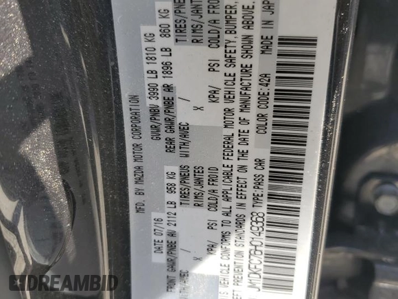 2017 Mazda CX-3 Touring z VIN JM1DKFC76H0149368, wystawiony jako Copart lot #55747305 z przebiegiem 47 946 mil mil oraz Szkoda całkowita • Salvage title. Historia ofert i sprzedaży dostępna na DreamBid. Obrazek 13.