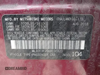 2019 Mitsubishi Mirage ES z VIN ML32F3FJ9KHF00323, wystawiony jako IAAI lot #41978070 z przebiegiem 117 512 mil mil oraz . Historia ofert i sprzedaży dostępna na DreamBid. Obrazek 9.