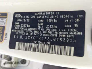 2020 Kia Optima LX with VIN 5XXGT4L38LG382915, listed as a IAAI auction lot 42015096 with 157,483 mi miles. Bid and sale history available at carsss.com. Image 9.