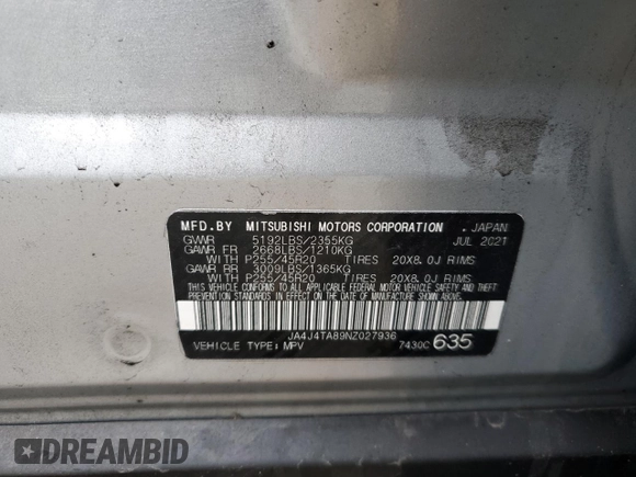 2022 Mitsubishi Outlander ES with VIN JA4J4TA89NZ027936, listed as a Copart auction lot 47934545 with 37,217 mi miles and Salvage Title. Bid and sale history available at carsss.com. Image 13.