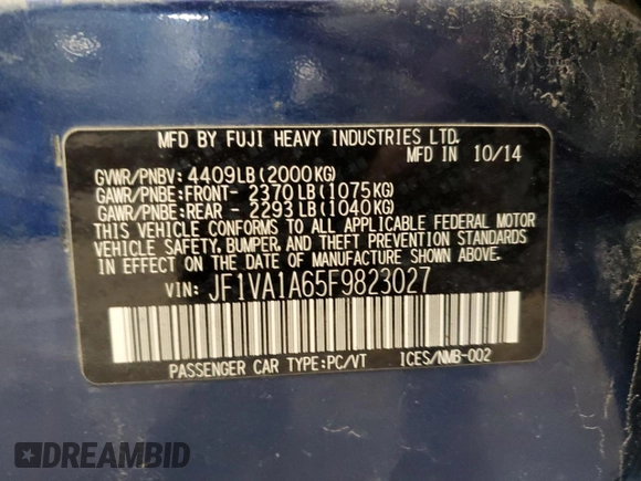 2015 Subaru WRX с VIN JF1VA1A65F9823027, выставлен на аукционе Copart как лот 52108155 с пробегом 149 240 миль миль и Списание • Salvage title. История ставок и продаж доступна на DreamBid. Изображение 13.
