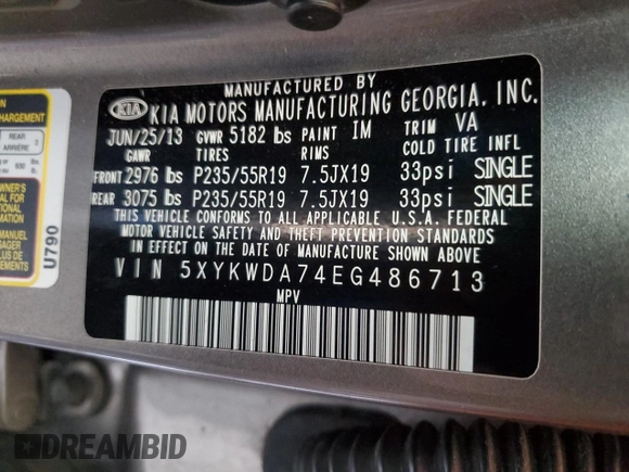 2014 Kia Sorento SX Limited with VIN 5XYKWDA74EG486713, listed as a Copart auction lot 50406585 with 144,063 mi miles and Salvage title. Bid and sale history available at DreamBid. Image 15.