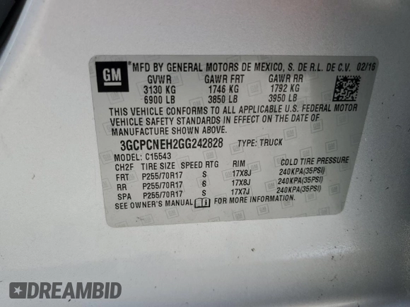 2016 Chevrolet Silverado 1500 Work Truck with VIN 3GCPCNEH2GG242828, listed as a Copart auction lot 75805734 with 206,562 mi miles and Clean Title. Bid and sale history available at DreamBid. Image 12.