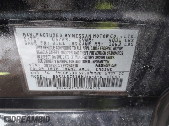 2023 Nissan Sentra SV with VIN 3N1AB8CVXPY284518, listed as a IAAI auction lot 41631736 with 27,267 mi miles. Bid and sale history available at carsss.com. Image 9.
