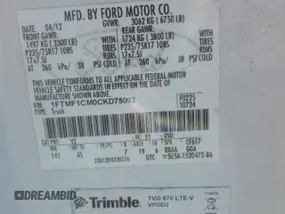 2012 Ford F-150 XL с VIN 1FTMF1CM0CKD75092, выставлен на аукционе Copart как лот 41412725 с пробегом 136 454 миль миль и Списание • Salvage title. История ставок и продаж доступна на DreamBid. Изображение 12.