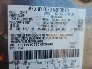 2012 Ford F-150 XL z VIN 1FTFW1CT2CKE29248, wystawiony jako Copart lot #89116025 z przebiegiem 137 420 mil mil oraz Szkody całkowita. Historia ofert i sprzedaży dostępna na DreamBid. Obrazek 14.