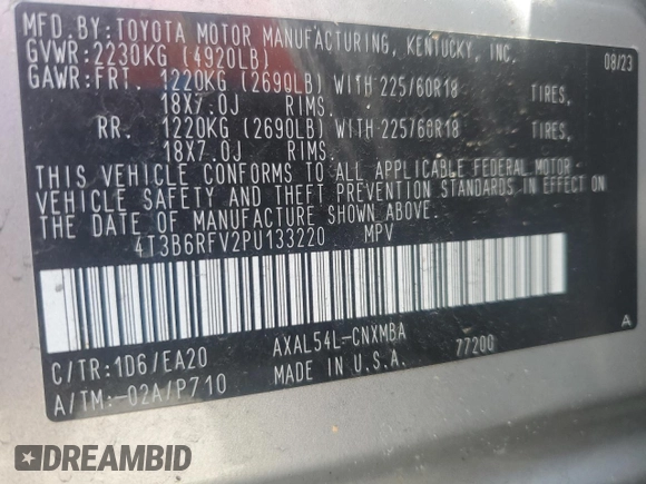 2023 Toyota RAV4 Hybrid XLE Premium with VIN 4T3B6RFV2PU133220, listed as a Copart auction lot 50802515 with 39,905 mi miles and Clean Title. Bid and sale history available at carsss.com. Image 13.