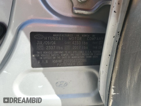 2005 Hyundai Sonata GL with VIN KMHWF25S95A112386, listed as a Copart auction lot 75680044 with 61,721 mi miles and Salvage Title. Bid and sale history available at carsss.com. Image 12.