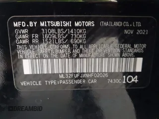 2022 Mitsubishi Mirage ES z VIN ML32FUFJXNHF02026, wystawiony jako IAAI lot #40690424 z przebiegiem 50 638 mil mil oraz . Historia ofert i sprzedaży dostępna na DreamBid. Obrazek 9.