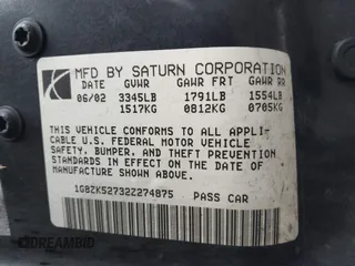 2002 Saturn SL with VIN 1G8ZK52732Z274875, listed as a IAAI auction lot 41911548 with 266,181 mi miles. Bid and sale history available at carsss.com. Image 9.