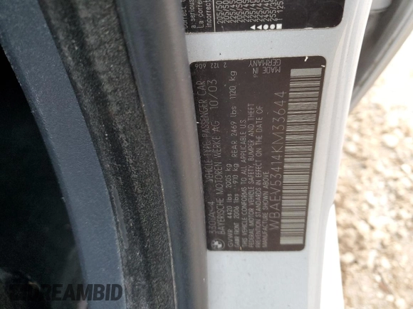 2004 BMW 3 Series 330i with VIN WBAEV53414KM33644, listed as a Copart auction lot 87647665 with 164,609 mi miles and Clean Title. Bid and sale history available at carsss.com. Image 12.
