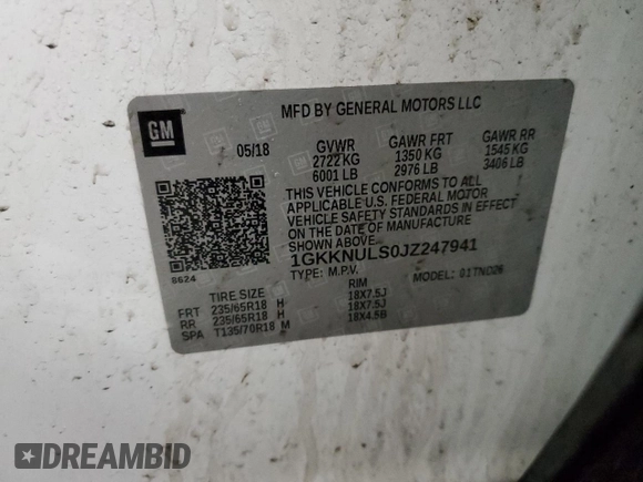 2018 GMC Acadia SLT with VIN 1GKKNULS0JZ247941, listed as a Copart auction lot 44209465 with 125,762 mi miles and Non Repairable. Bid and sale history available at carsss.com. Image 12.