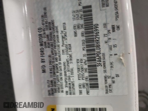 2017 Ford Fusion Hybrid SE with VIN 3FA6P0LU8HR296990, listed as a Copart auction lot 60846765 with 157,124 mi miles and Clean title. Bid and sale history available at DreamBid. Image 12.