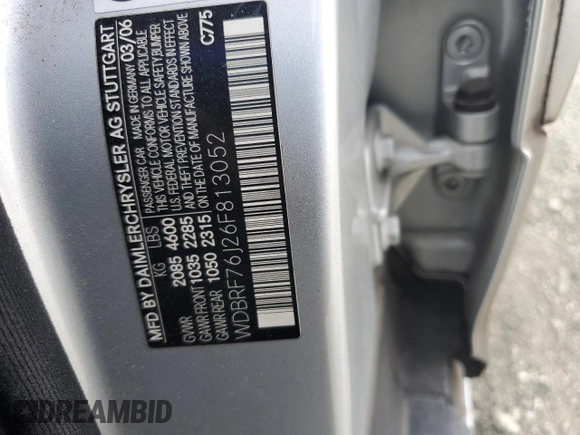 2006 Mercedes-Benz C 55 AMG with VIN WDBRF76J26F813052, listed as a Copart auction lot 60966805 with 145,472 mi miles and Salvage title. Bid and sale history available at DreamBid. Image 12.