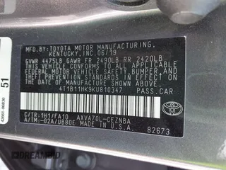 2019 Toyota Camry LE with VIN 4T1B11HK9KU810347, listed as a IAAI auction lot 41804007 with 75,063 mi miles and . Bid and sale history available at DreamBid. Image 9.
