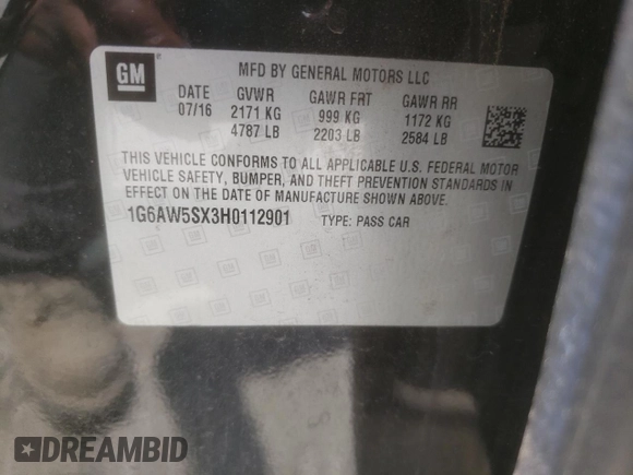 2017 Cadillac CTS AWD with VIN 1G6AW5SX3H0112901, listed as a Copart auction lot 62494135 with 114,913 mi miles and Clean title. Bid and sale history available at DreamBid. Image 12.