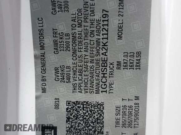 2019 Chevrolet Colorado 2WD Work Truck z VIN 1GCHSBEA2K1121197, wystawiony jako Copart lot #60312455 z przebiegiem 146 764 mil mil oraz Nie do naprawy • Non repairable. Historia ofert i sprzedaży dostępna na DreamBid. Obrazek 12.