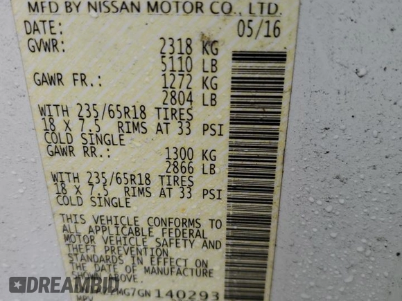 2016 Nissan Murano SV z VIN 5N1AZ2MG7GN140293, wystawiony jako Copart lot #44770525 z przebiegiem 125 263 mil mil oraz Szkoda całkowita • Salvage title. Historia ofert i sprzedaży dostępna na DreamBid. Obrazek 13.