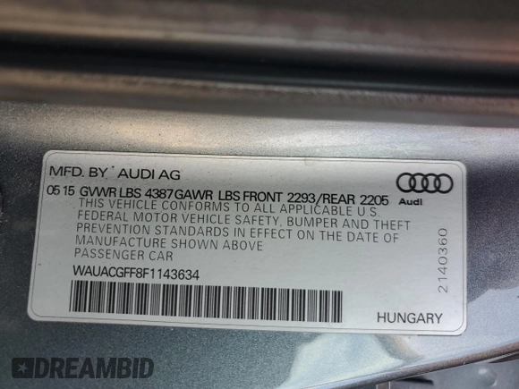 2015 Audi A3 1.8T Premium with VIN WAUACGFF8F1143634, listed as a Copart auction lot 76124703 with 118,850 mi miles. Bid and sale history available at carsss.com. Image 12.