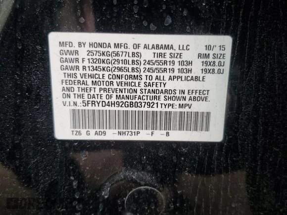 2016 Acura MDX Advance z VIN 5FRYD4H92GB037921, wystawiony jako Copart lot #50869795 z przebiegiem 121 437 mil mil oraz Szkoda całkowita • Salvage title. Historia ofert i sprzedaży dostępna na DreamBid. Obrazek 12.