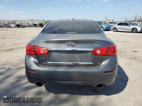 2016 Infiniti Q50 2.0t Premium with VIN JN1CV7AR1GM252284, listed as a Copart auction lot 43807775 with 107,735 mi miles and Salvage Title. Bid and sale history available at carsss.com. Image 6.