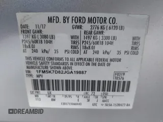 2018 Ford Explorer XLT with VIN 1FM5K7D82JGA19887, listed as a IAAI auction lot 42049120 with 105,748 mi miles and . Bid and sale history available at DreamBid. Image 9.