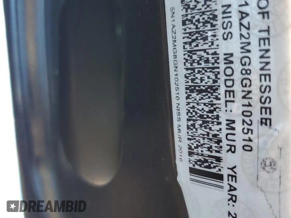 2016 Nissan Murano SV z VIN 5N1AZ2MG8GN102510, wystawiony jako Copart lot #52080555 z przebiegiem Nie podano mil oraz Nie do naprawy • Non repairable. Historia ofert i sprzedaży dostępna na DreamBid. Obrazek 13.