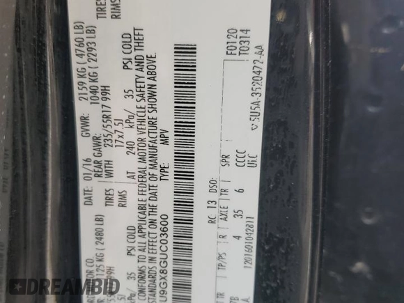 2016 Ford Escape SE with VIN 1FMCU9GX8GUC03600, listed as a Copart auction lot 49327445 with Not Provided miles and Clean Title. Bid and sale history available at DreamBid. Image 13.