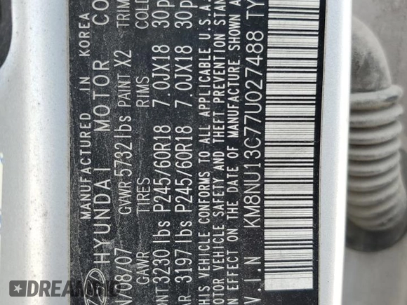 2007 Hyundai Veracruz GLS with VIN KM8NU13C77U027488, listed as a Copart auction lot 48683405 with 228,698 mi miles and Salvage Title. Bid and sale history available at DreamBid. Image 15.