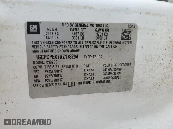 2010 Chevrolet Silverado 1500 Work Truck with VIN 1GCPCPEX7AZ178294, listed as a Copart auction lot 55066435 with 182,596 mi miles and Clean Title. Bid and sale history available at DreamBid. Image 12.