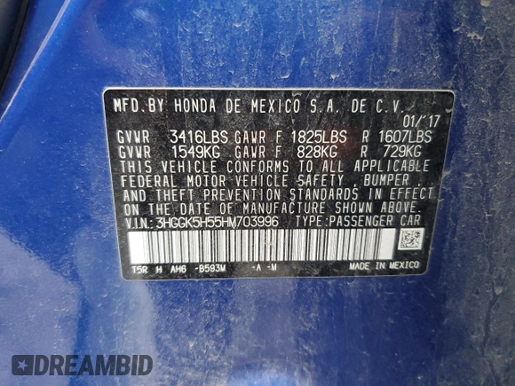 2017 Honda Fit LX with VIN 3HGGK5H55HM703996, listed as a Copart auction lot 61653735 with 77,028 mi miles and Salvage title. Bid and sale history available at DreamBid. Image 12.