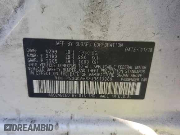 2018 Subaru Impreza Special Sports z VIN 4S3GKAM63J3613369, wystawiony jako Copart lot #45315145 z przebiegiem 29 578 mil mil oraz Szkoda całkowita • Salvage title. Historia ofert i sprzedaży dostępna na DreamBid. Obrazek 12.