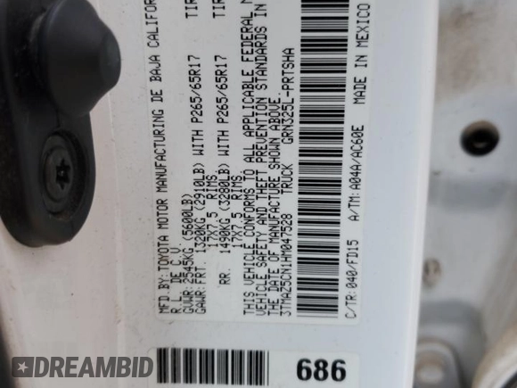 2017 Toyota Tacoma SR5 z VIN 3TMAZ5CN1HM047528, wystawiony jako Copart lot #49260315 z przebiegiem 78 361 mil mil oraz Szkody całkowita. Historia ofert i sprzedaży dostępna na DreamBid. Obrazek 14.