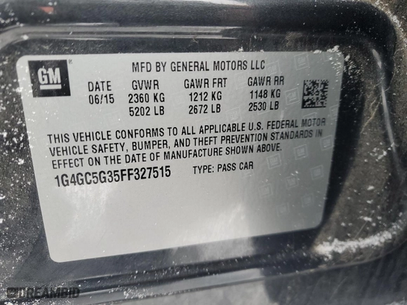 2015 Buick LaCrosse Leather with VIN 1G4GC5G35FF327515, listed as a Copart auction lot 89245815 with 0 mi miles and Clean Title. Bid and sale history available at carsss.com. Image 12.