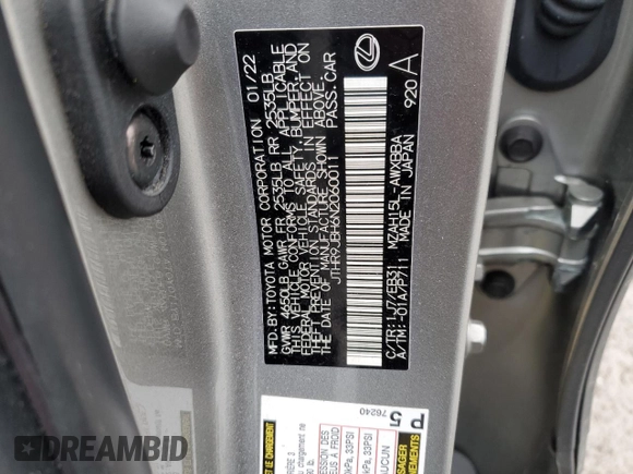 2022 Lexus UX 250h F Sport with VIN JTHR9JBH6N2060011, listed as a Copart auction lot 48199415 with Not Provided miles and Salvage Title. Bid and sale history available at DreamBid. Image 13.