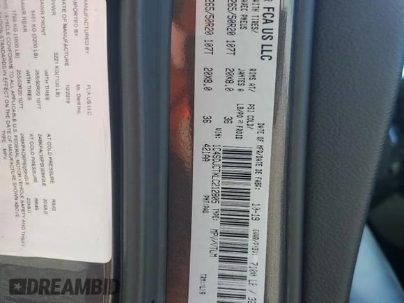 2020 Dodge Durango R/T with VIN 1C4SDJCTXLC212805, listed as a Copart auction lot 61633455 with 68,573 mi miles and Salvage title. Bid and sale history available at DreamBid. Image 13.