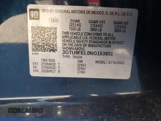 2022 GMC Sierra 1500 Limited Denali with VIN 3GTU9FEL0NG153851, listed as a Copart auction lot 83254874 with 0 mi miles and Salvage Title. Bid and sale history available at carsss.com. Image 14.