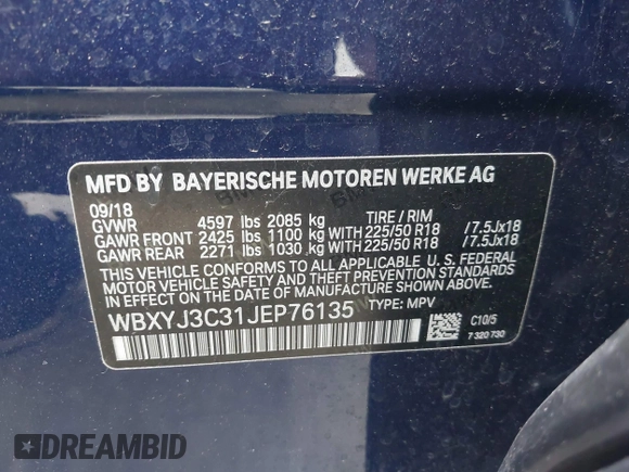 2018 BMW X2 sDrive28i z VIN WBXYJ3C31JEP76135, wystawiony jako IAAI lot #42136753 z przebiegiem 21 377 mil mil oraz . Historia ofert i sprzedaży dostępna na DreamBid. Obrazek 9.