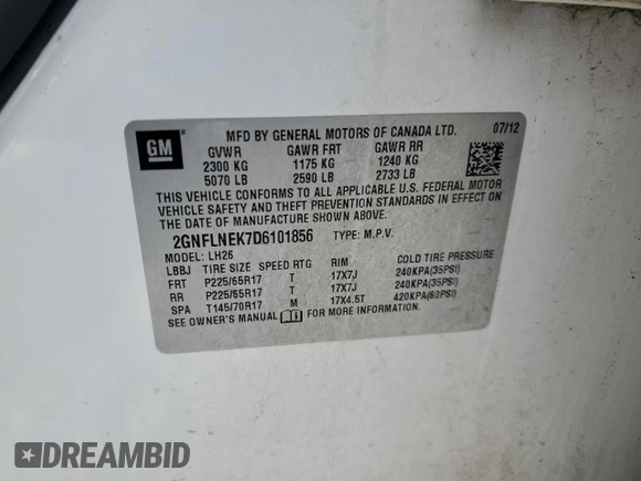 2013 Chevrolet Equinox LT with VIN 2GNFLNEK7D6101856, listed as a Copart auction lot 89094965 with 197,626 mi miles and Clean Title. Bid and sale history available at DreamBid. Image 13.
