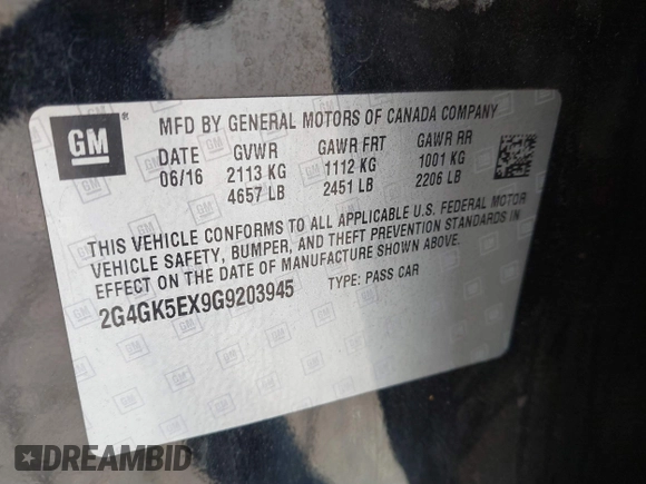 2016 Buick Regal with VIN 2G4GK5EX9G9203945, listed as a IAAI auction lot 41355546 with 145,717 mi miles. Bid and sale history available at carsss.com. Image 9.